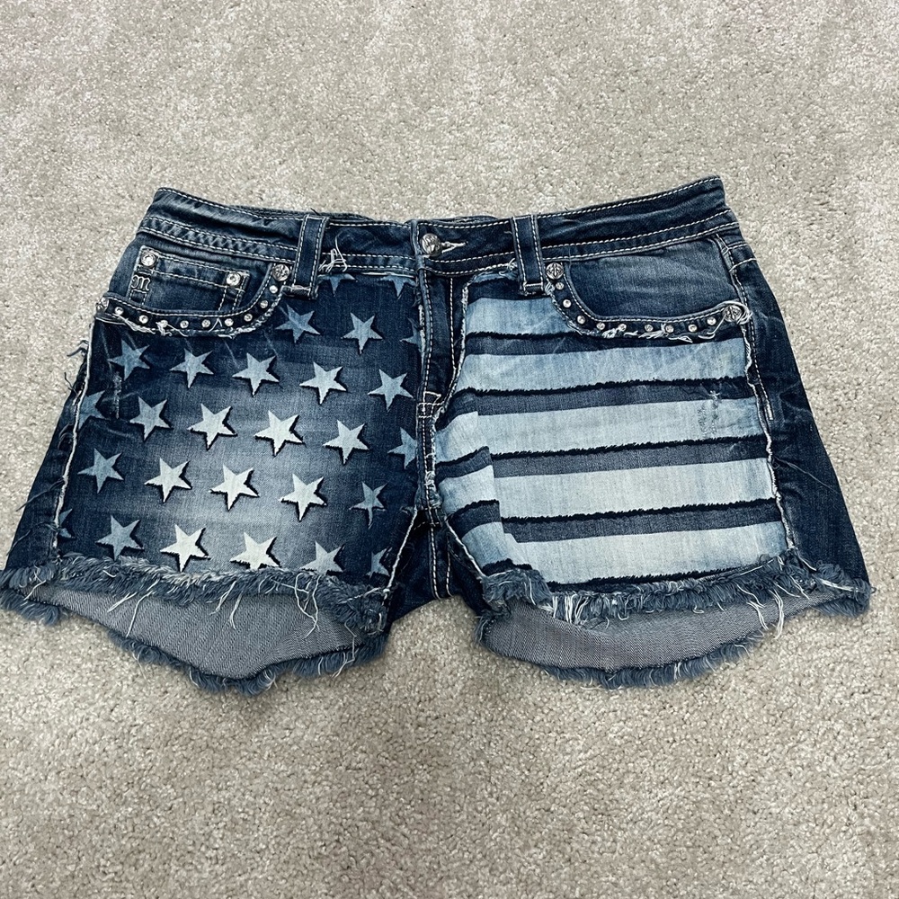 Miss Me Star and Stripe Jean Shorts - Blue